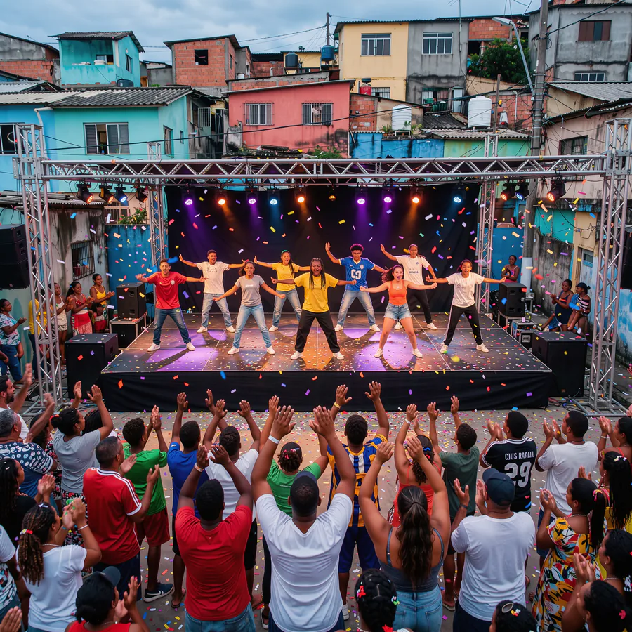 Grupo de dança se apresenta para uma grande plateia em um festival ao ar livre